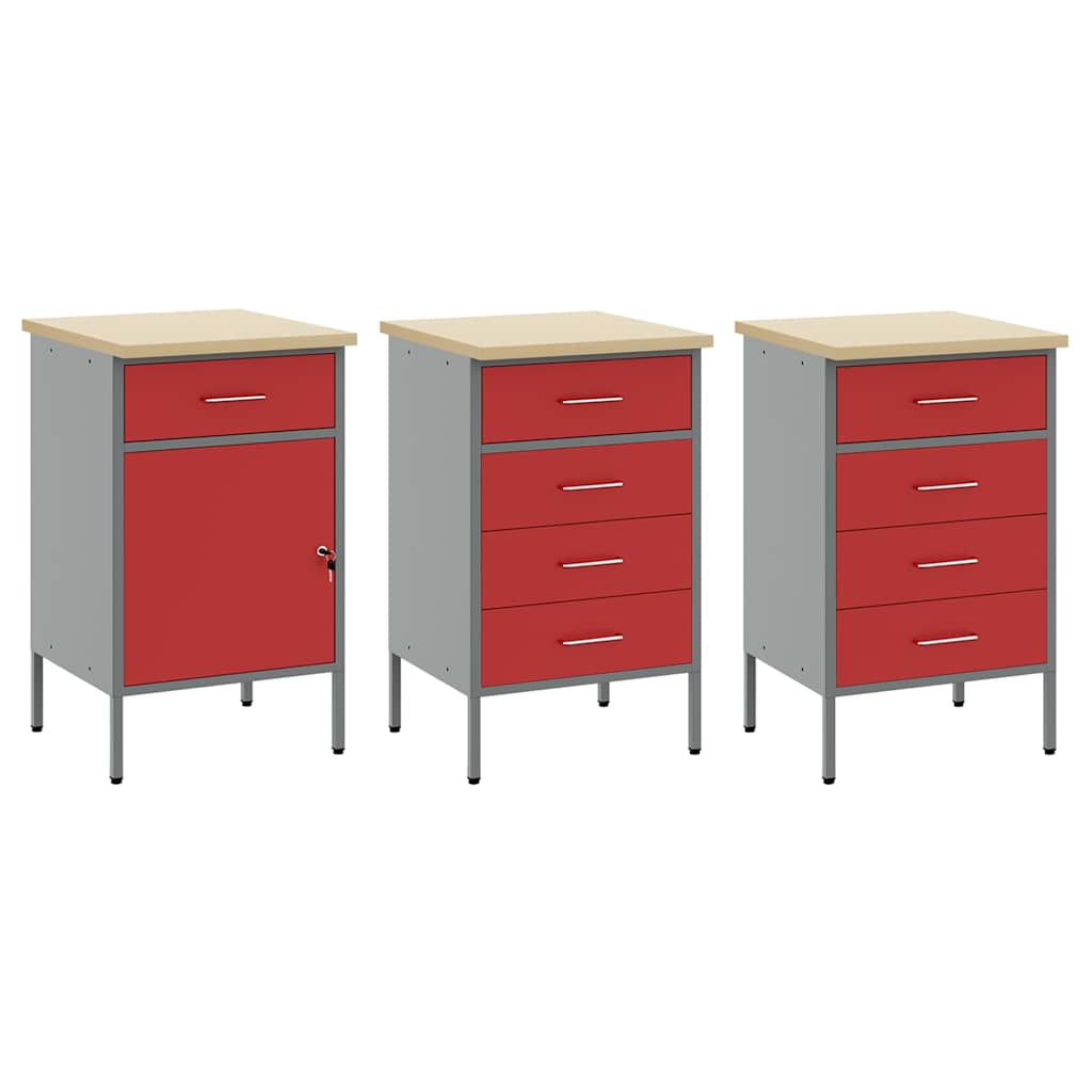 Werkbank 8 Stk. Rot und Grau Ingenieure Holz und Stahl