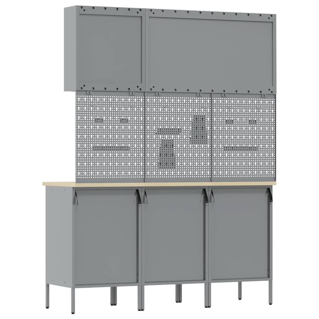 Werkbank 8 Stk. Rot und Grau Ingenieure Holz und Stahl