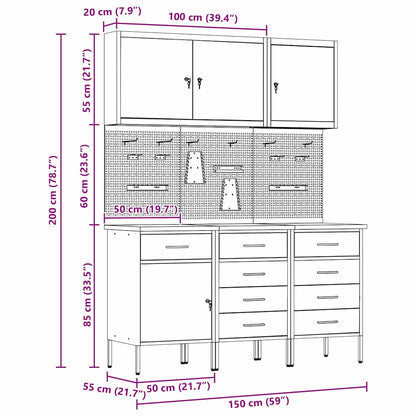 Werkbank 8 stk. Rot und Grau Ingenieure Holz und Stahl