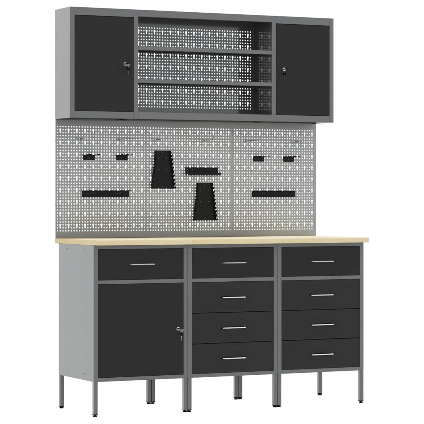 Werkbank 7 Stk. Schwarz und Grau Ingenieure Holz und Stahl