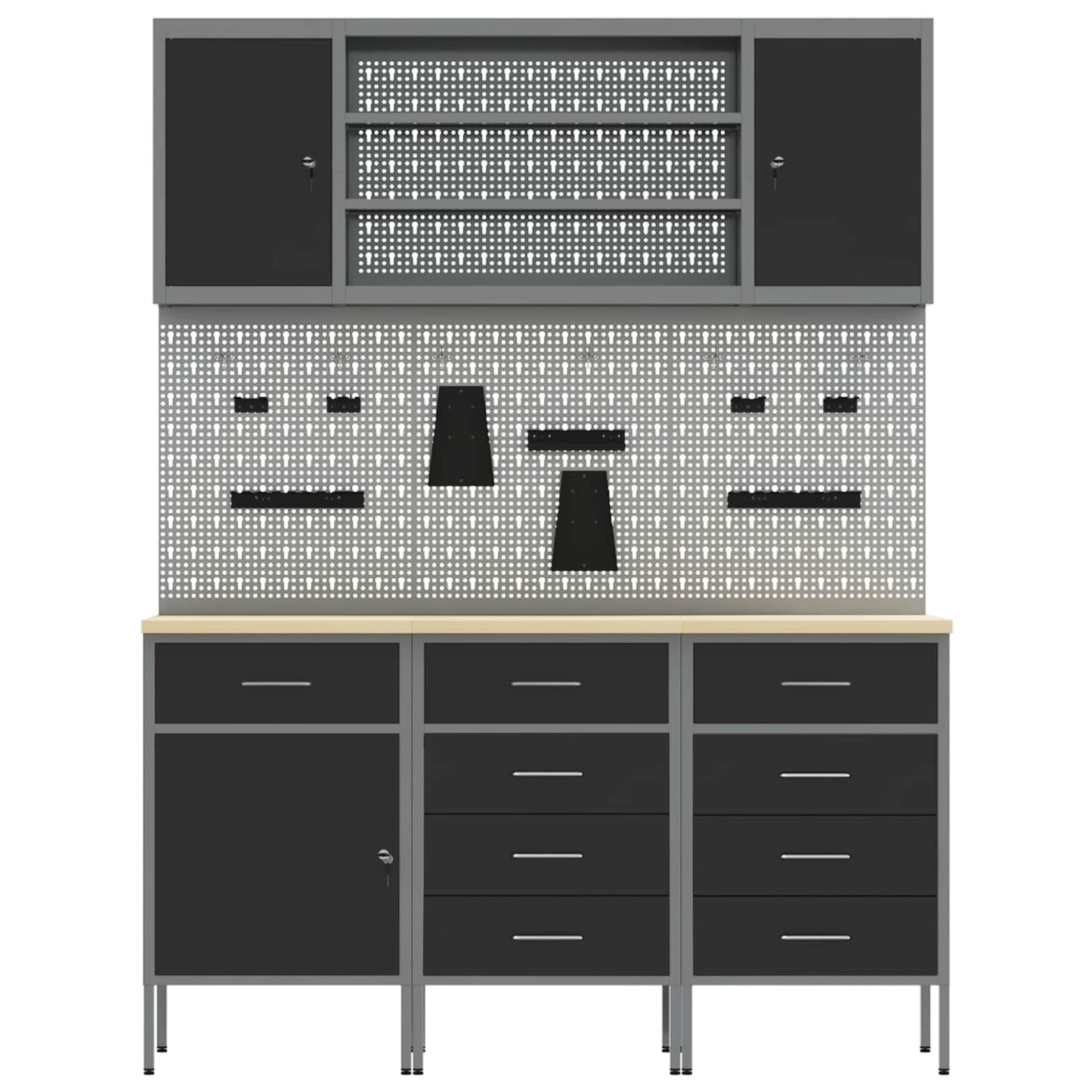 Werkbank 7 Stk. Schwarz und Grau Ingenieure Holz und Stahl