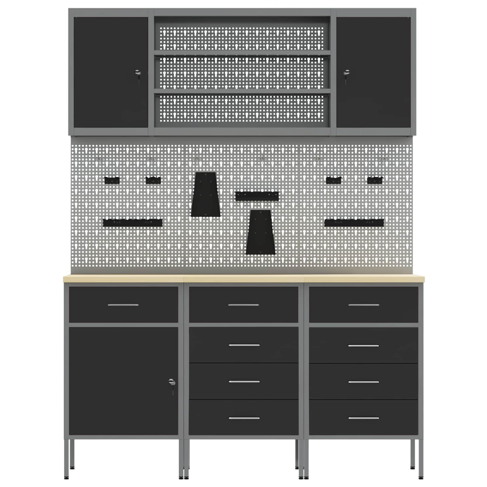 Werkbank 7 Stk. Schwarz und Grau Ingenieure Holz und Stahl