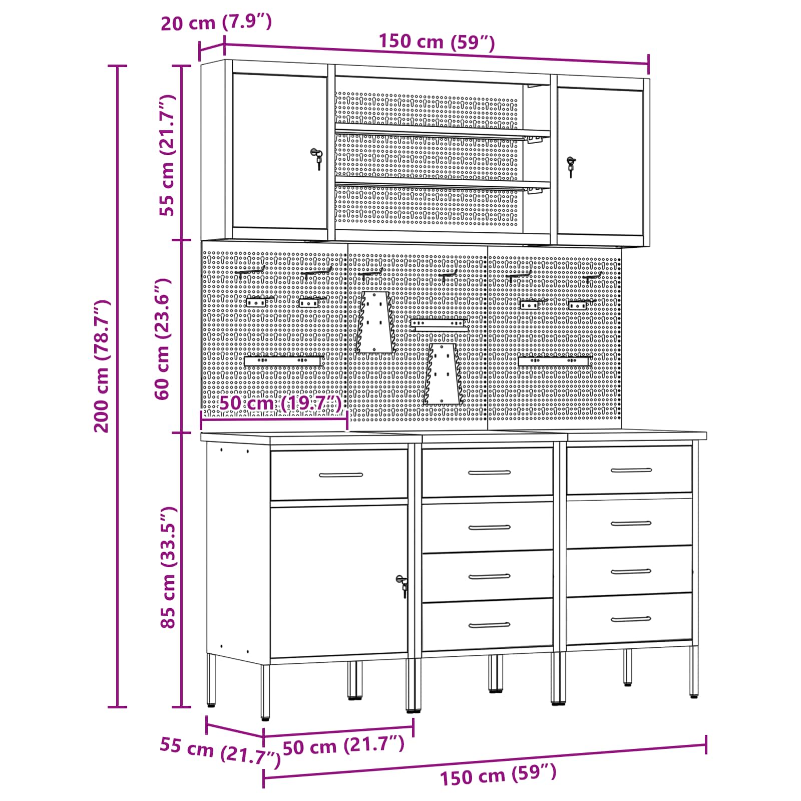 Werkbank 7 Stk. Schwarz und Grau Ingenieure Holz und Stahl