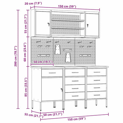 Werkbank 7 stk. Rot und Grau Ingenieure Holz und Stahl