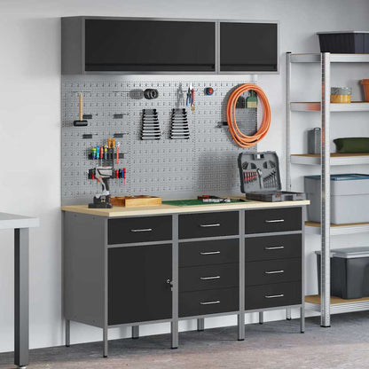 Arbeitsschrankset mit Schubladen mit Speicher 8 stk. Schwarz