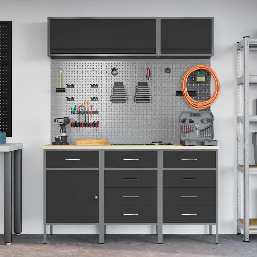 Arbeitsschrankset mit Schubladen mit Speicher 8 stk. Schwarz