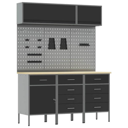 Arbeitsschrankset mit Schubladen mit Speicher 8 stk. Schwarz