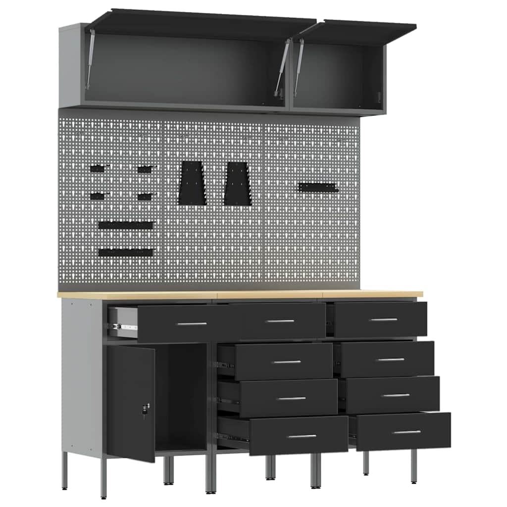 Arbeitsschrankset mit Schubladen mit Speicher 8 stk. Schwarz