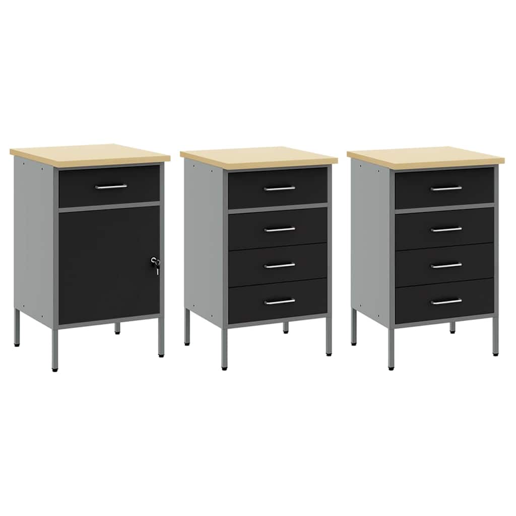 Arbeitsschrankset mit Schubladen mit Speicher 8 stk. Schwarz