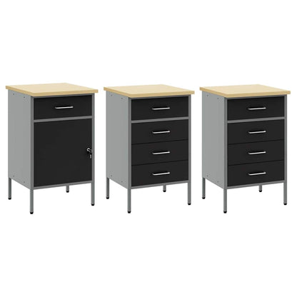 Arbeitsschrankset mit Schubladen mit Speicher 8 stk. Schwarz