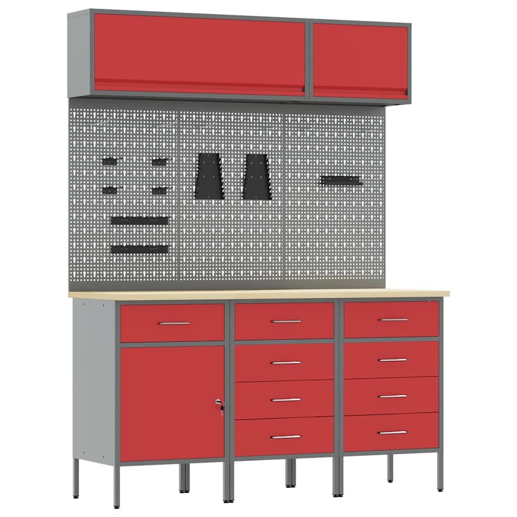Arbeitsschrankset mit Schubladen mit Speicher 8 stk. Rot