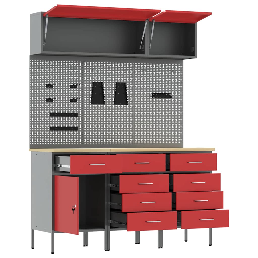 Arbeitsschrankset mit Schubladen mit Speicher 8 stk. Rot
