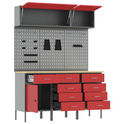Arbeitsschrankset mit Schubladen mit Speicher 8 stk. Rot