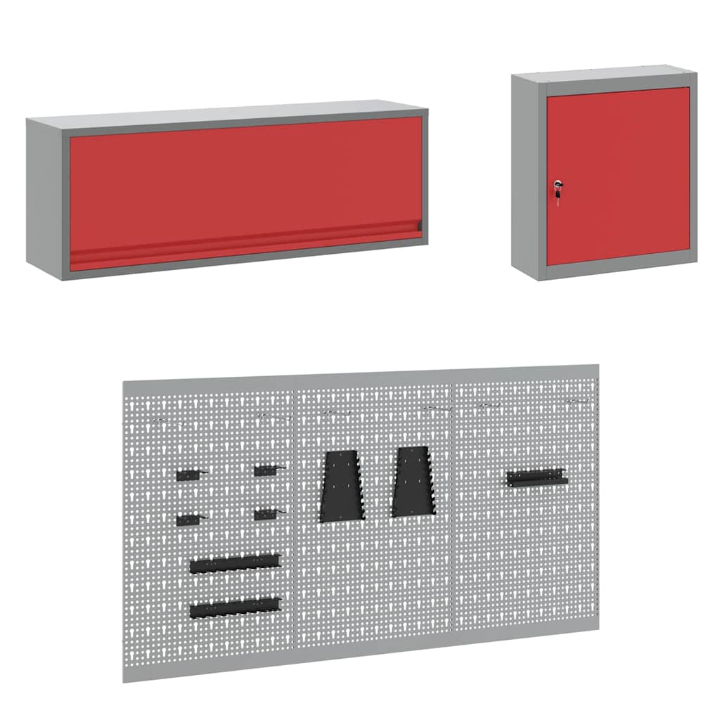 Arbeitsschrankset mit Schubladen mit Speicher 8 stk. Rot