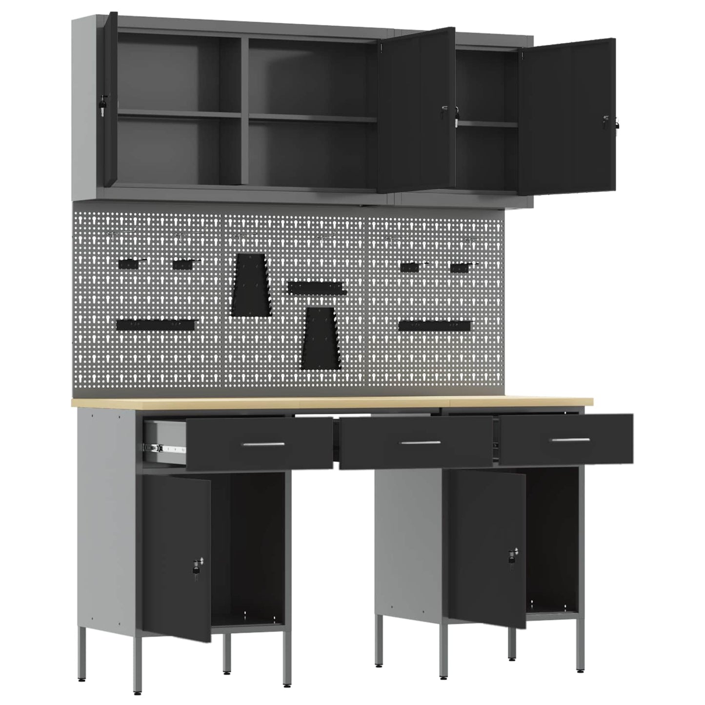 Werkbank mit Speicher 10 stk. Schwarz Ingenieure Holz und Stahl