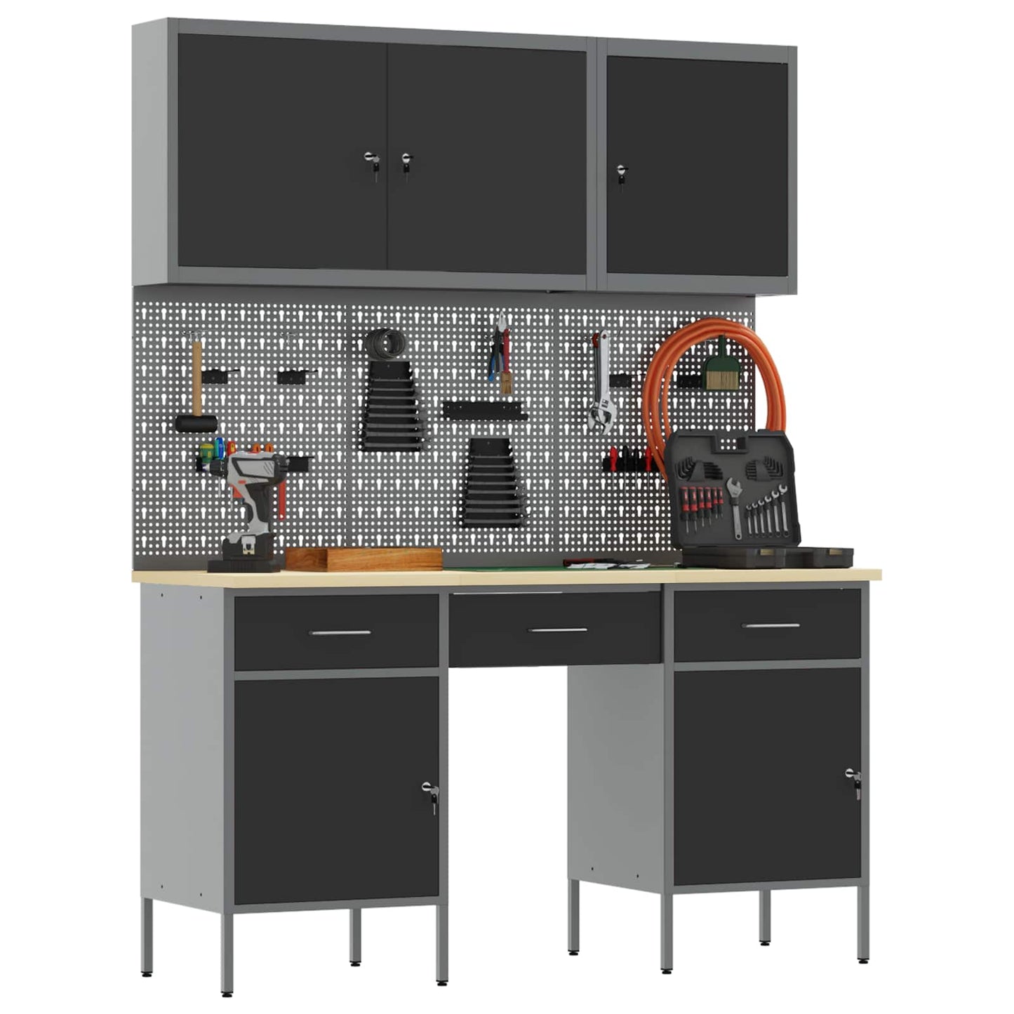 Werkbank mit Speicher 10 stk. Schwarz Ingenieure Holz und Stahl