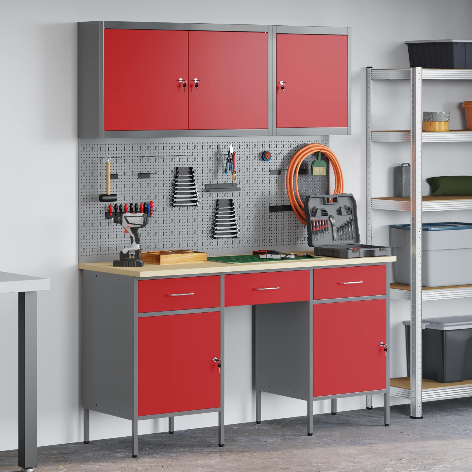 Werkbank 8 stk. Rot und Grau Ingenieure Holz und Stahl
