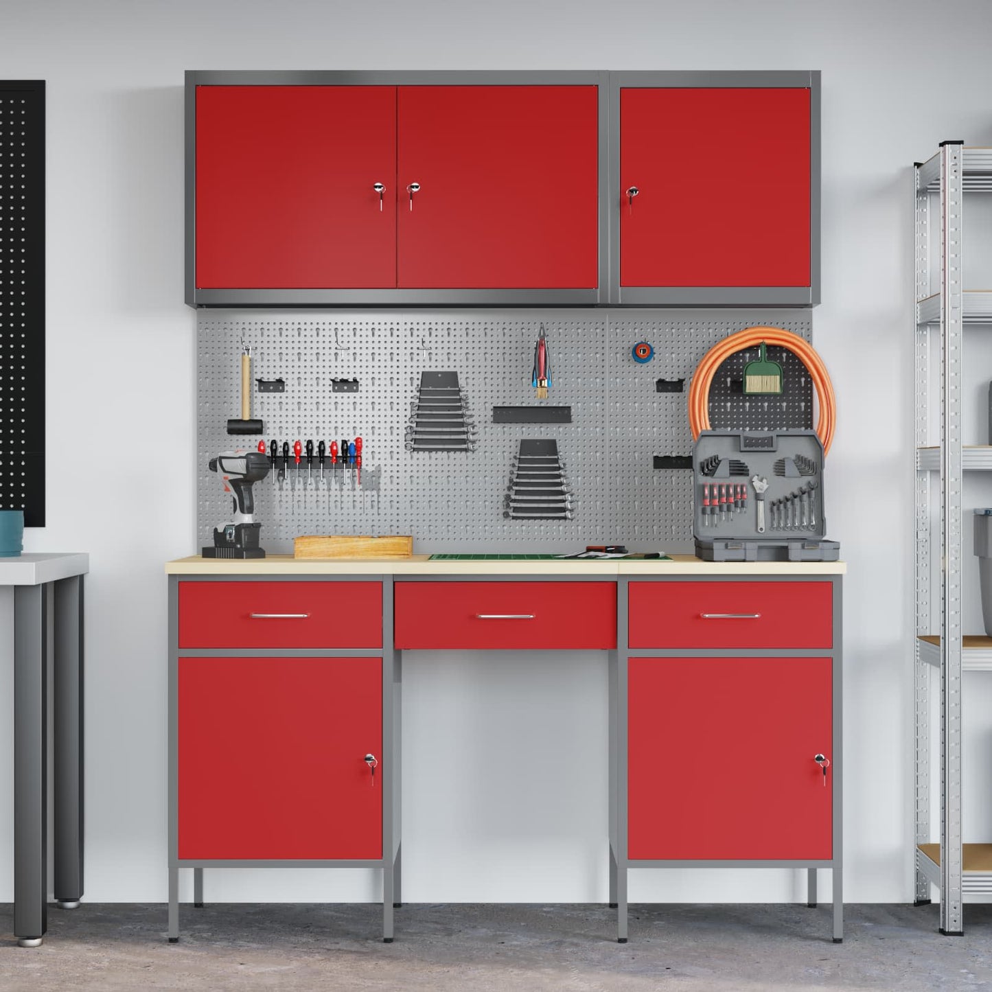 Werkbank 8 stk. Rot und Grau Ingenieure Holz und Stahl