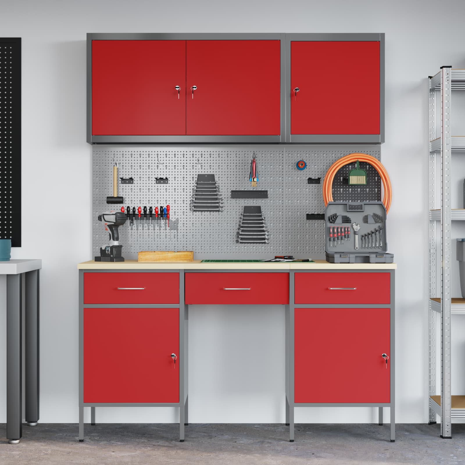 Werkbank 8 stk. Rot und Grau Ingenieure Holz und Stahl
