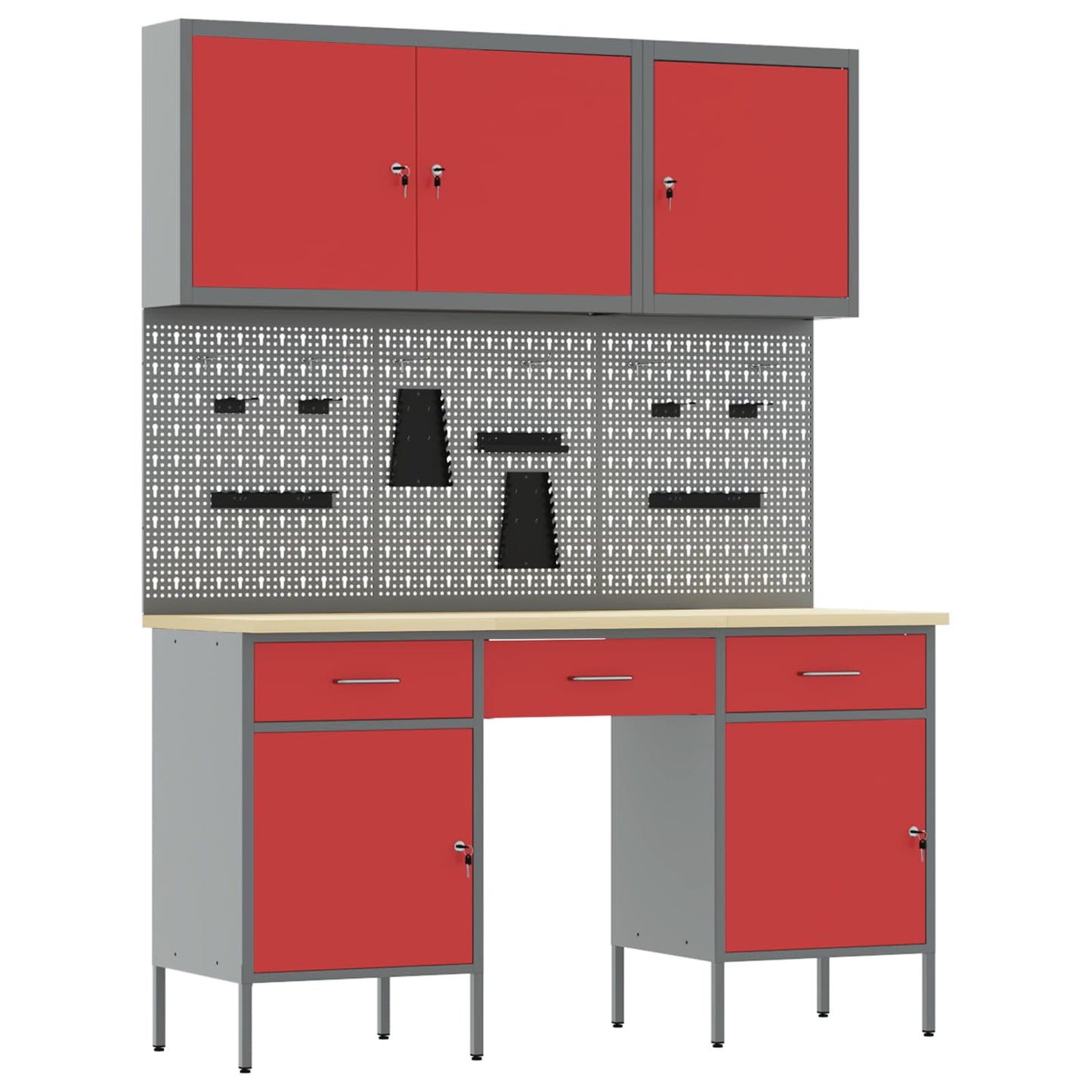 Werkbank 8 stk. Rot und Grau Ingenieure Holz und Stahl