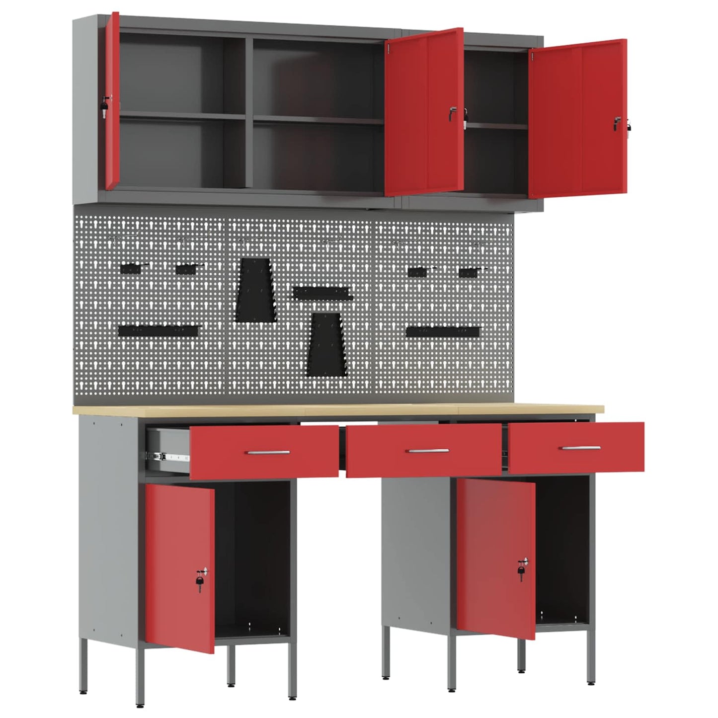 Werkbank 8 stk. Rot und Grau Ingenieure Holz und Stahl