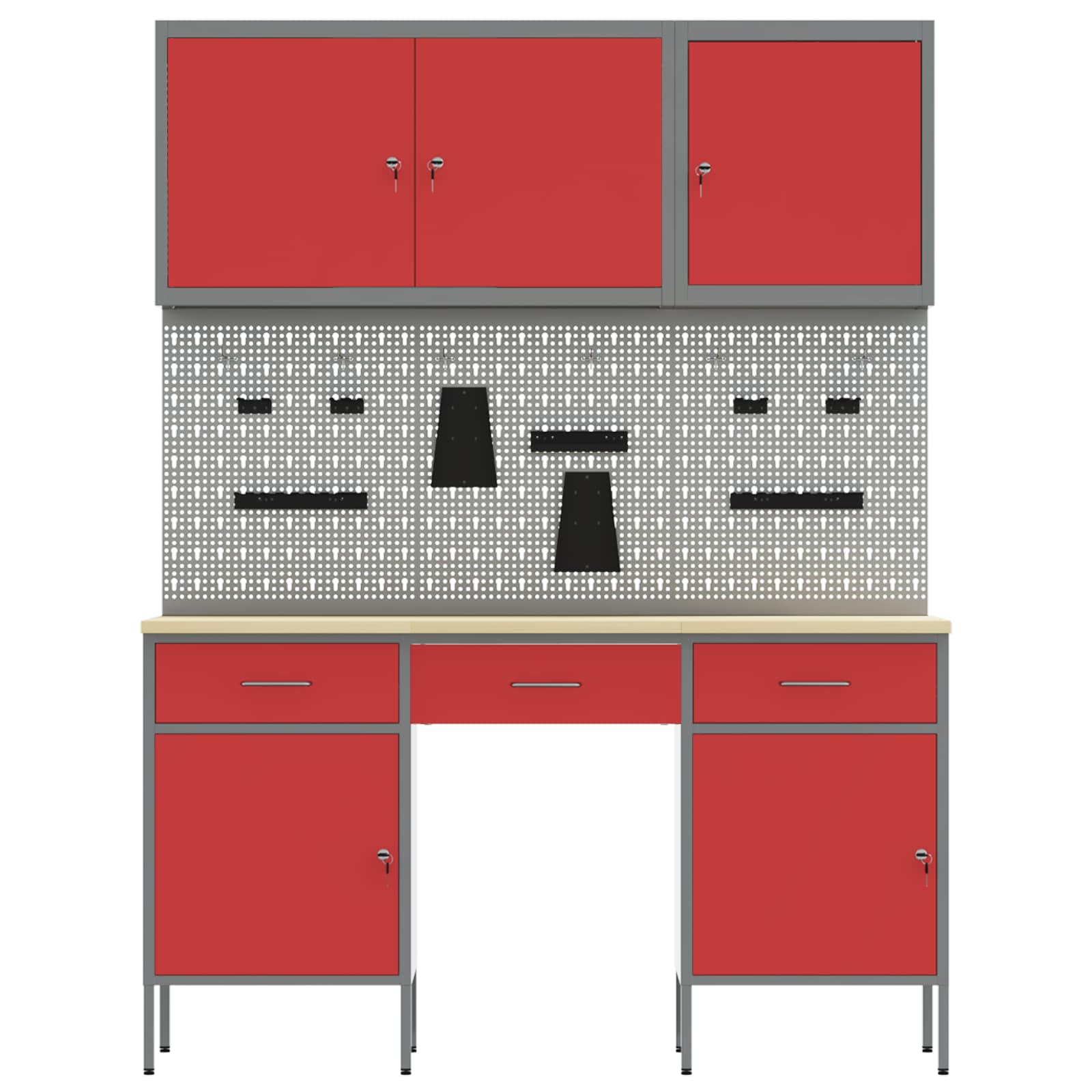 Werkbank 8 stk. Rot und Grau Ingenieure Holz und Stahl