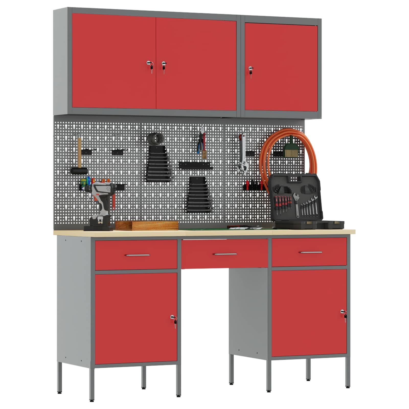 Werkbank 8 stk. Rot und Grau Ingenieure Holz und Stahl