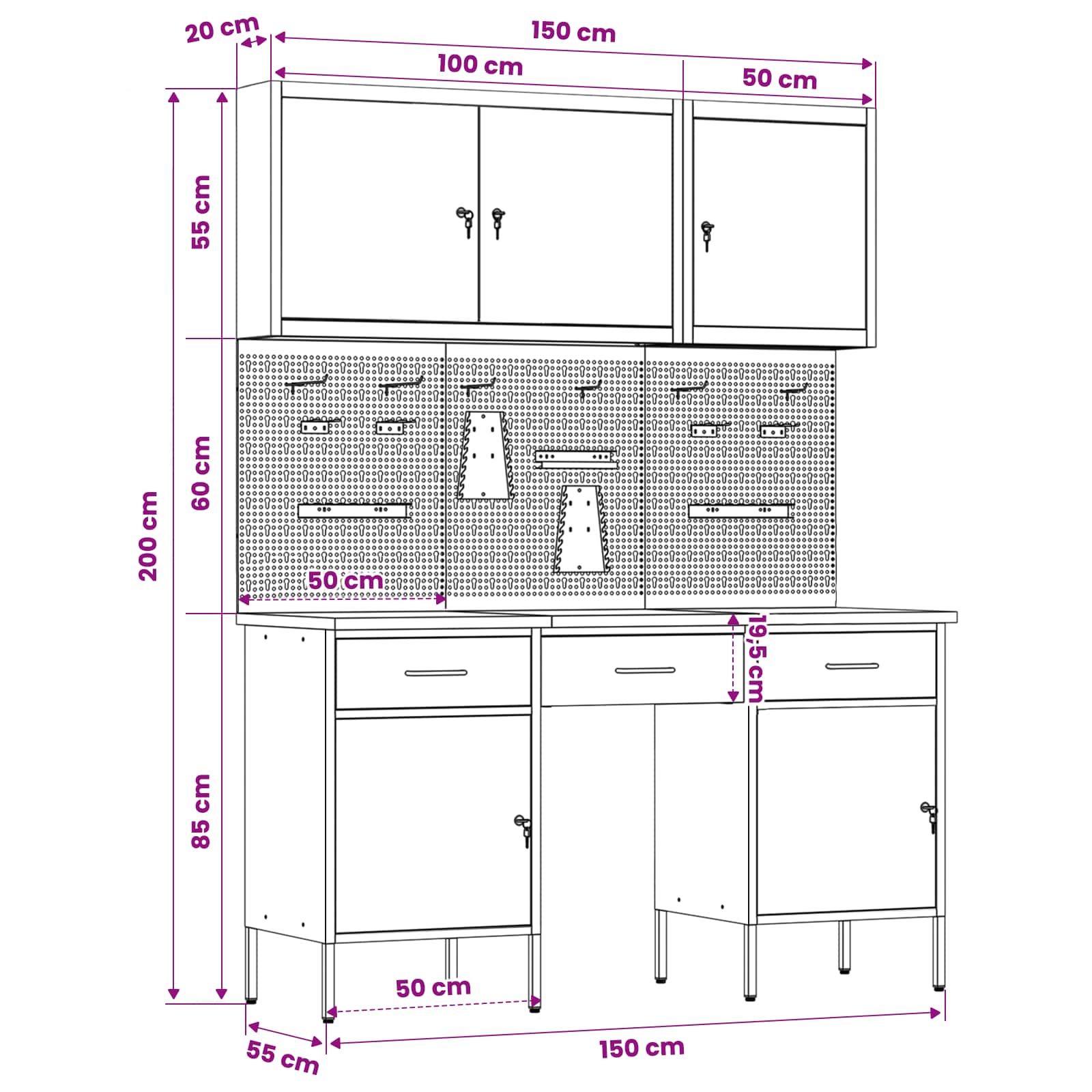 Werkbank 8 stk. Rot und Grau Ingenieure Holz und Stahl