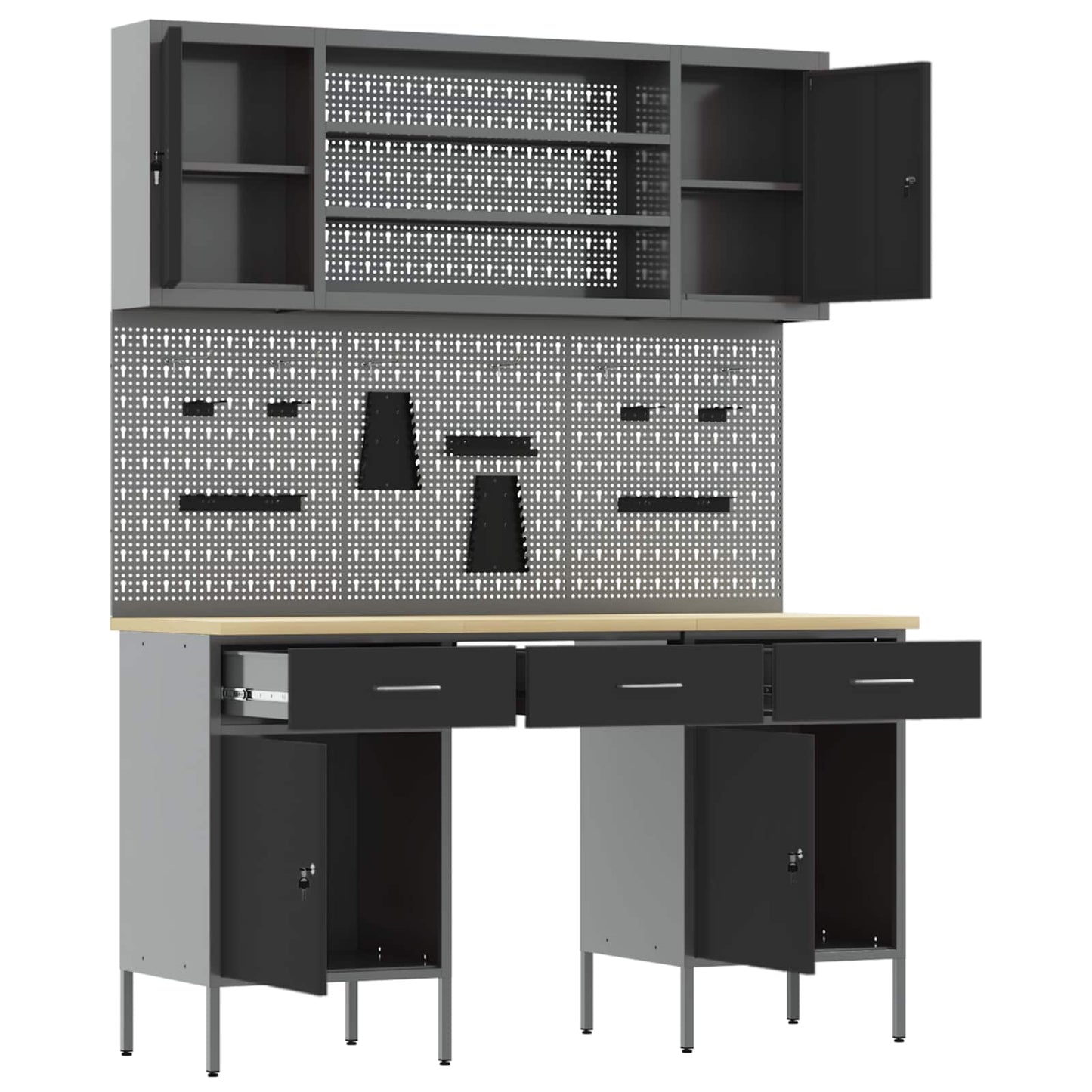 Werkbank mit Speicher 10 stk. Schwarz Ingenieure Holz und Stahl