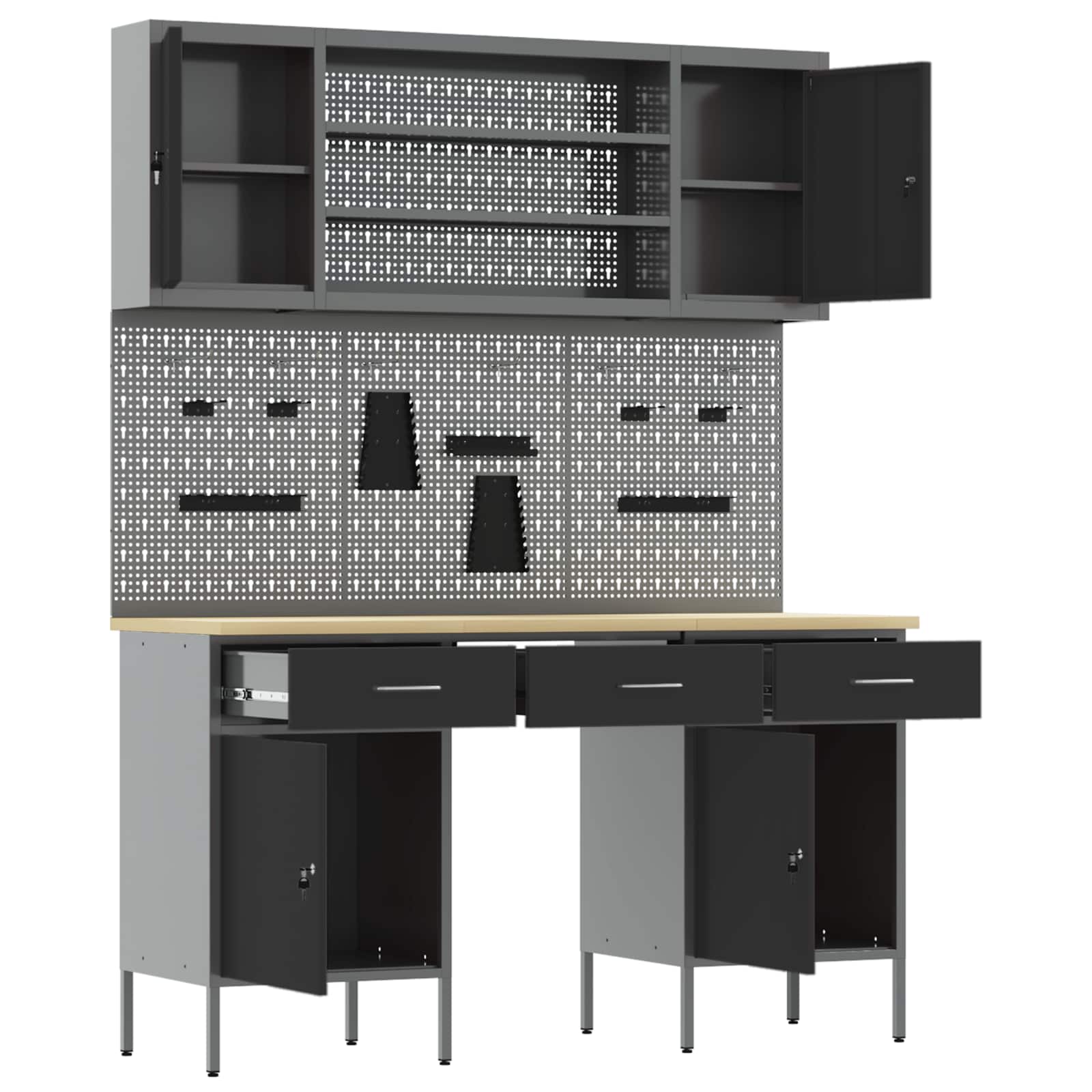 Werkbank mit Speicher 10 stk. Schwarz Ingenieure Holz und Stahl