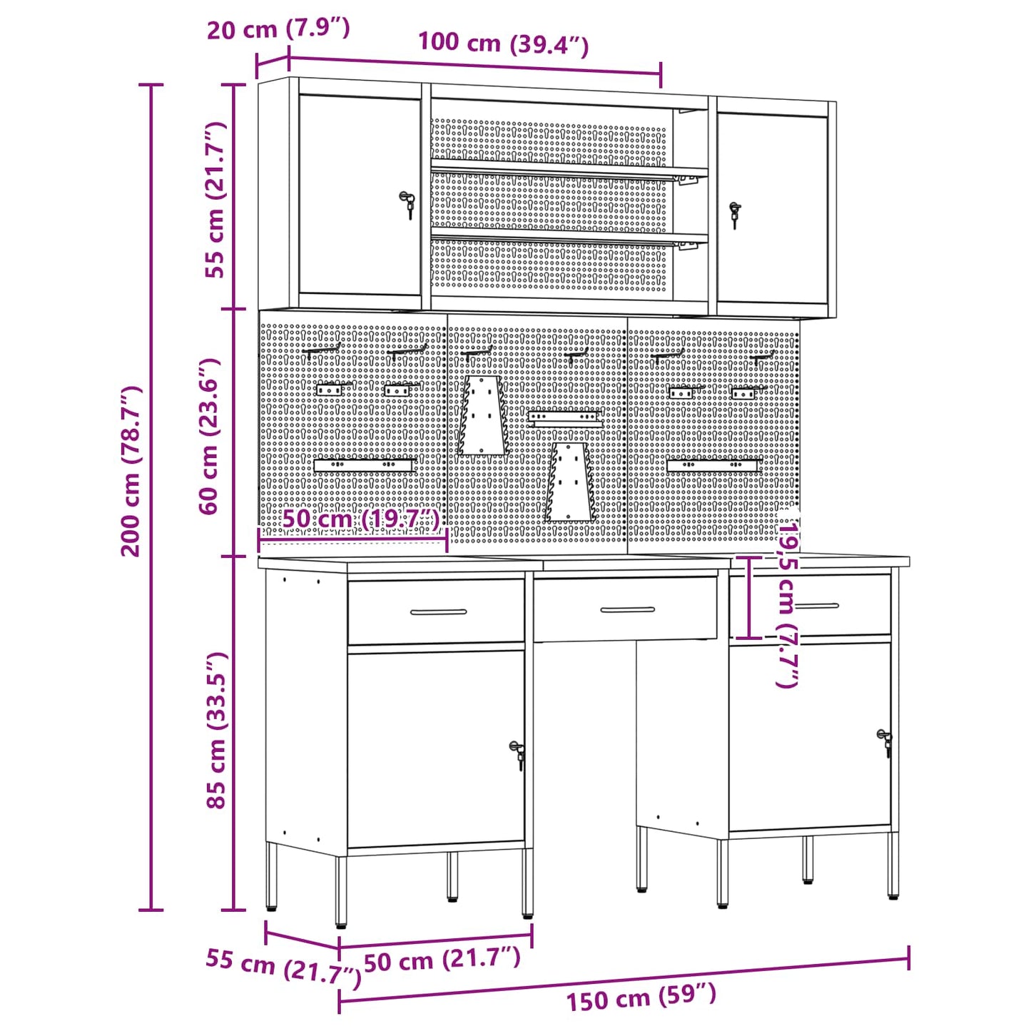 Werkbank mit Speicher 10 stk. Schwarz Ingenieure Holz und Stahl