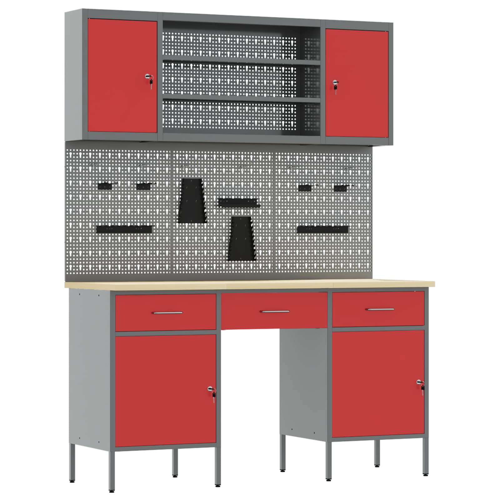 Werkbank 7 stk. Rot und Grau Ingenieure Holz und Stahl