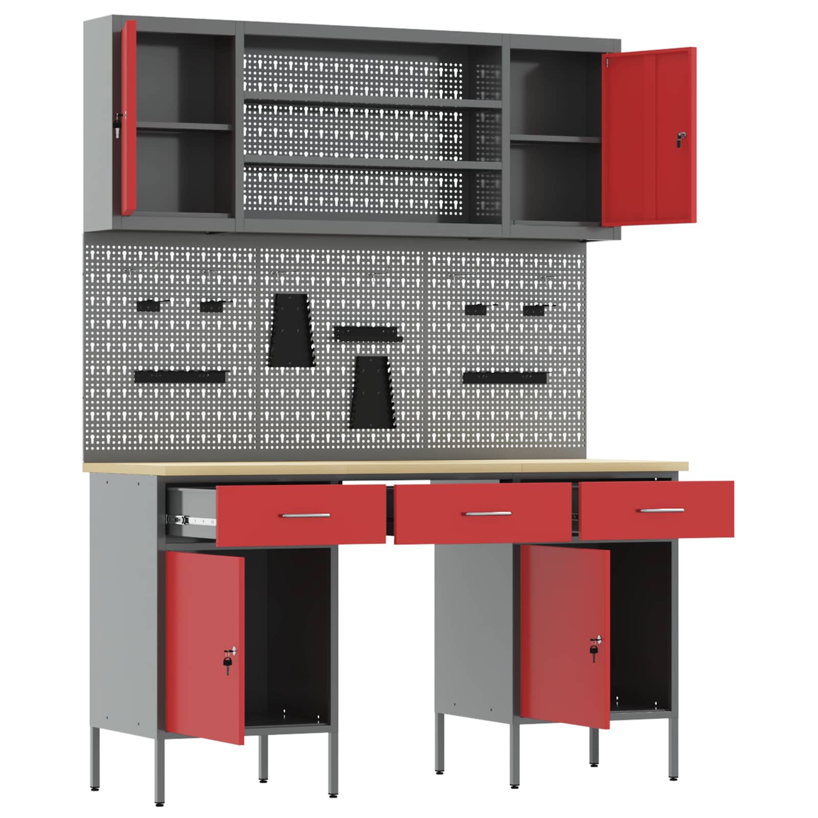Werkbank 7 stk. Rot und Grau Ingenieure Holz und Stahl