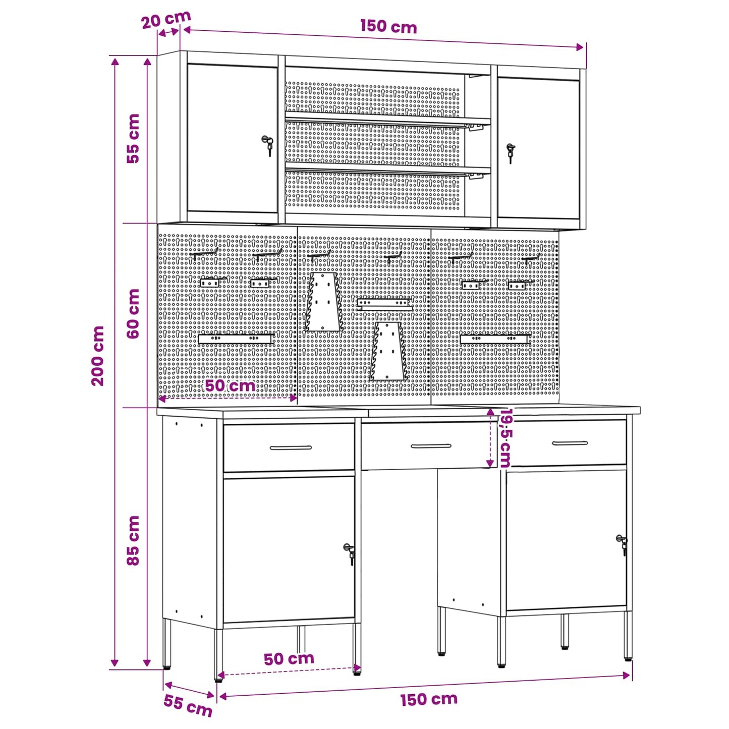 Werkbank 7 stk. Rot und Grau Ingenieure Holz und Stahl
