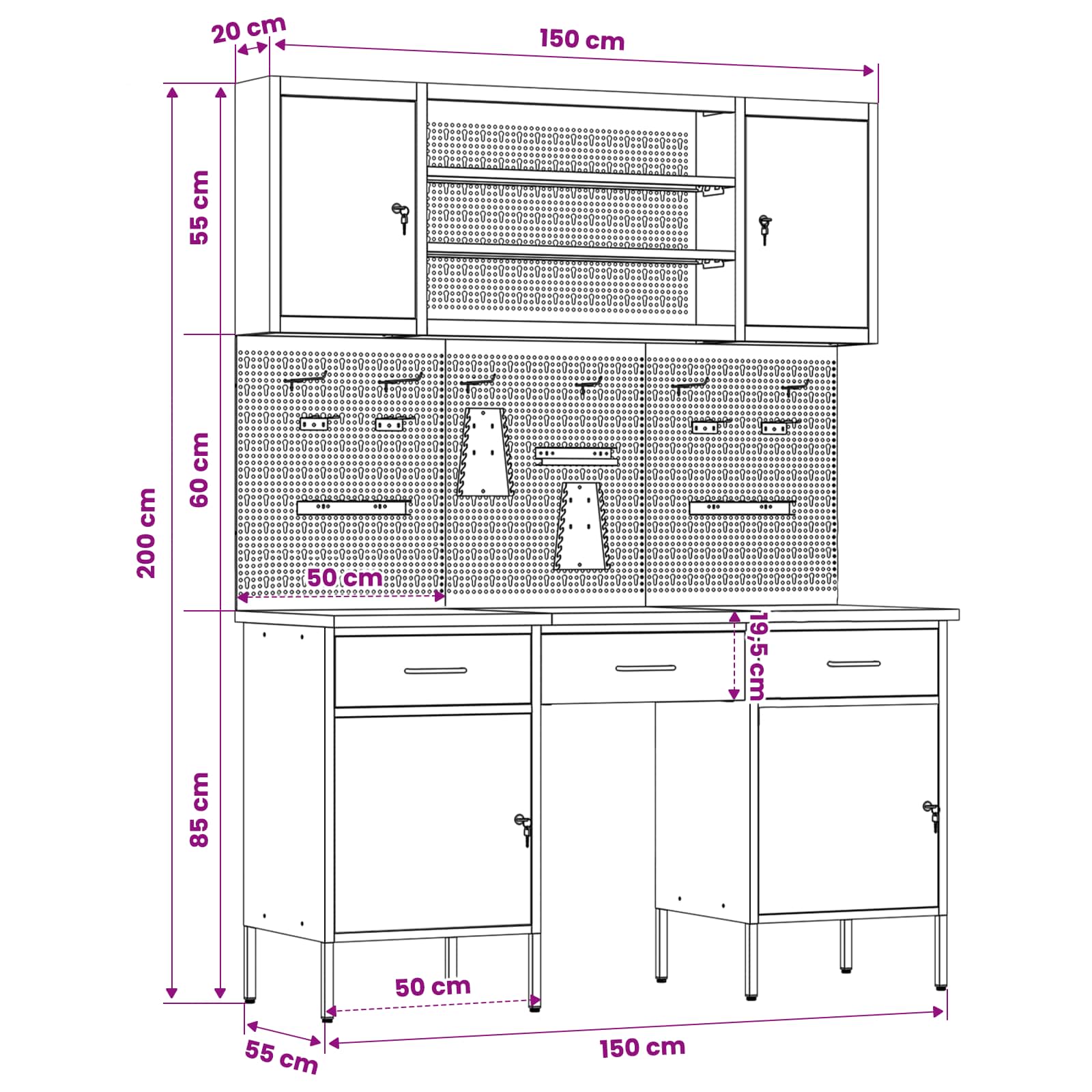 Werkbank 7 stk. Rot und Grau Ingenieure Holz und Stahl