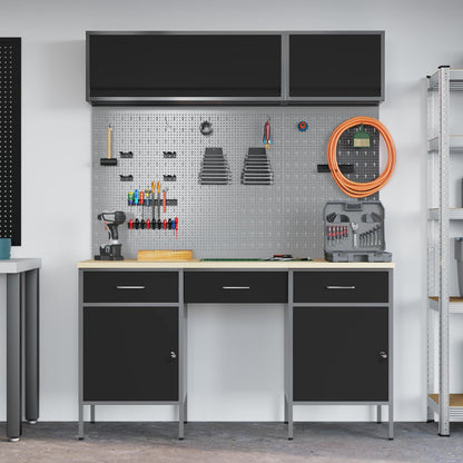 Arbeitsschrankset mit Schubladen mit Regal 8 stk. Schwarz