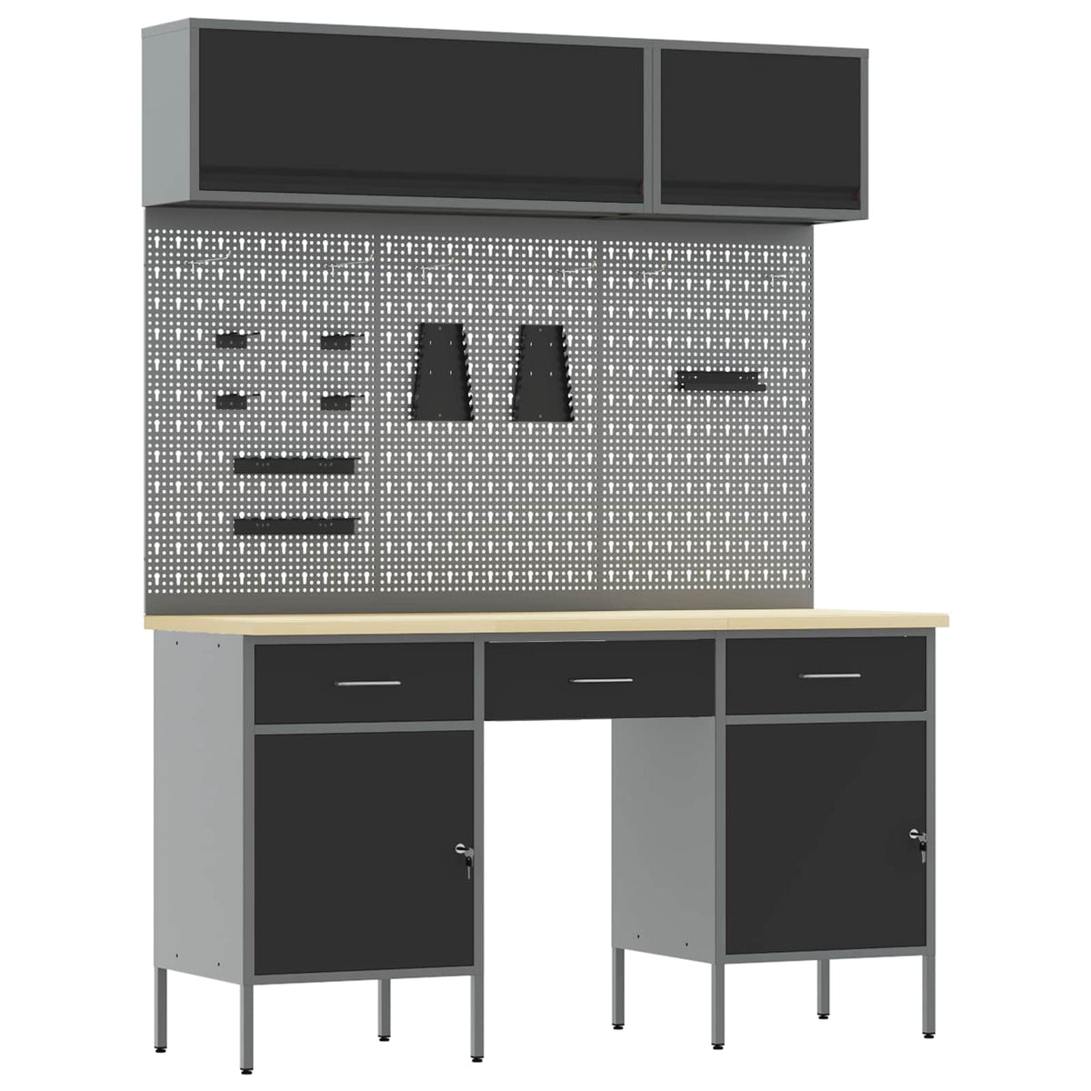 Arbeitsschrankset mit Schubladen mit Regal 8 stk. Schwarz