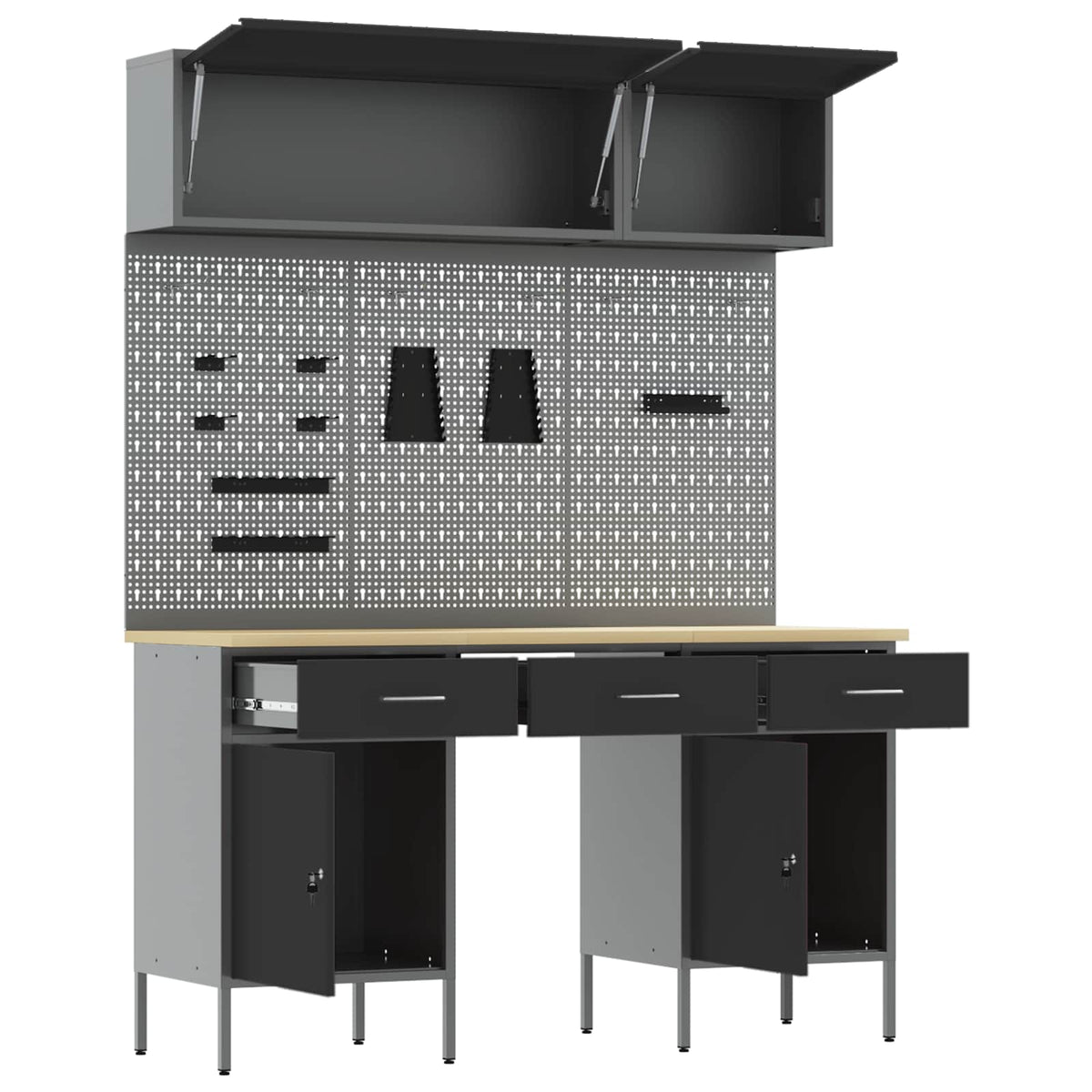 Arbeitsschrankset mit Schubladen mit Regal 8 stk. Schwarz