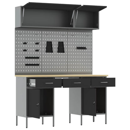 Arbeitsschrankset mit Schubladen mit Regal 8 stk. Schwarz