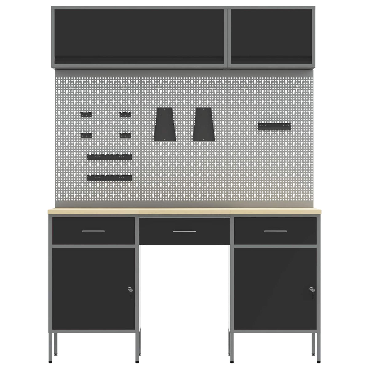 Arbeitsschrankset mit Schubladen mit Regal 8 stk. Schwarz