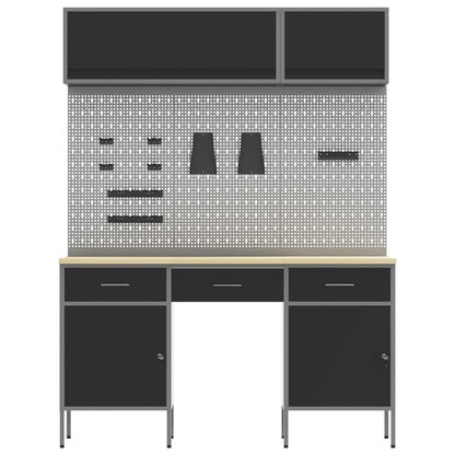 Arbeitsschrankset mit Schubladen mit Regal 8 stk. Schwarz
