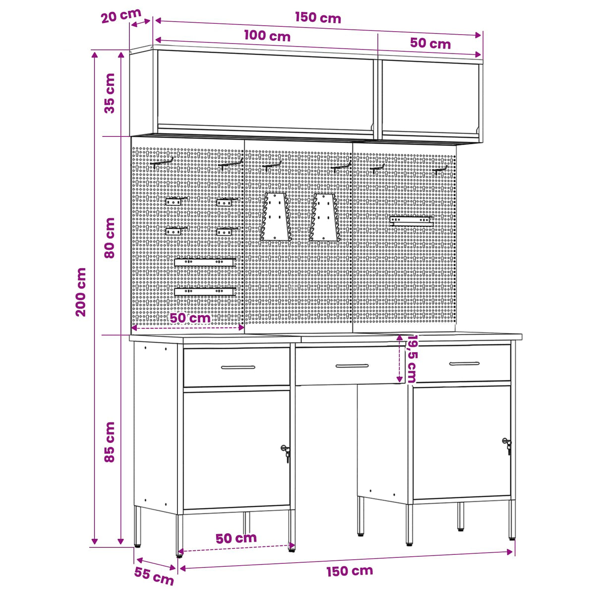 Arbeitsschrankset mit Schubladen mit Regal 8 stk. Schwarz
