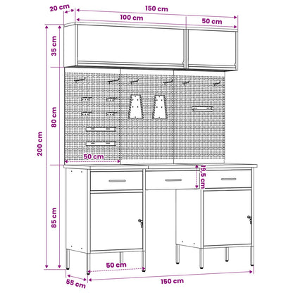 Arbeitsschrankset mit Schubladen mit Regal 8 stk. Schwarz