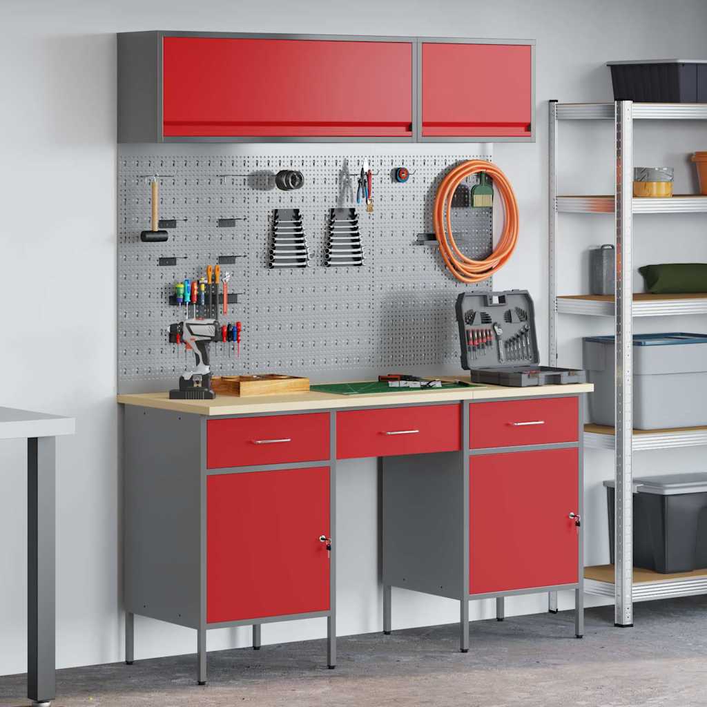 Arbeitsschrankset mit Schubladen mit Speicher 8 stk. Rot