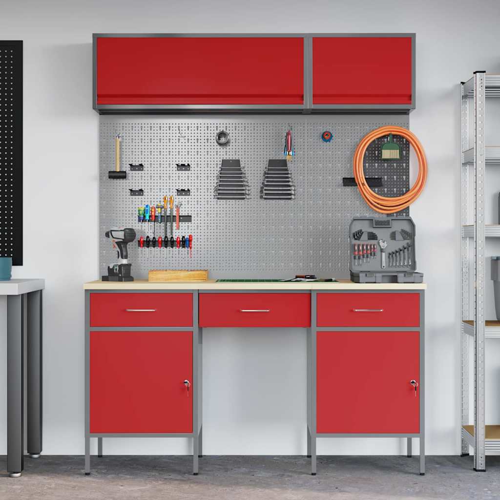 Arbeitsschrankset mit Schubladen mit Speicher 8 stk. Rot