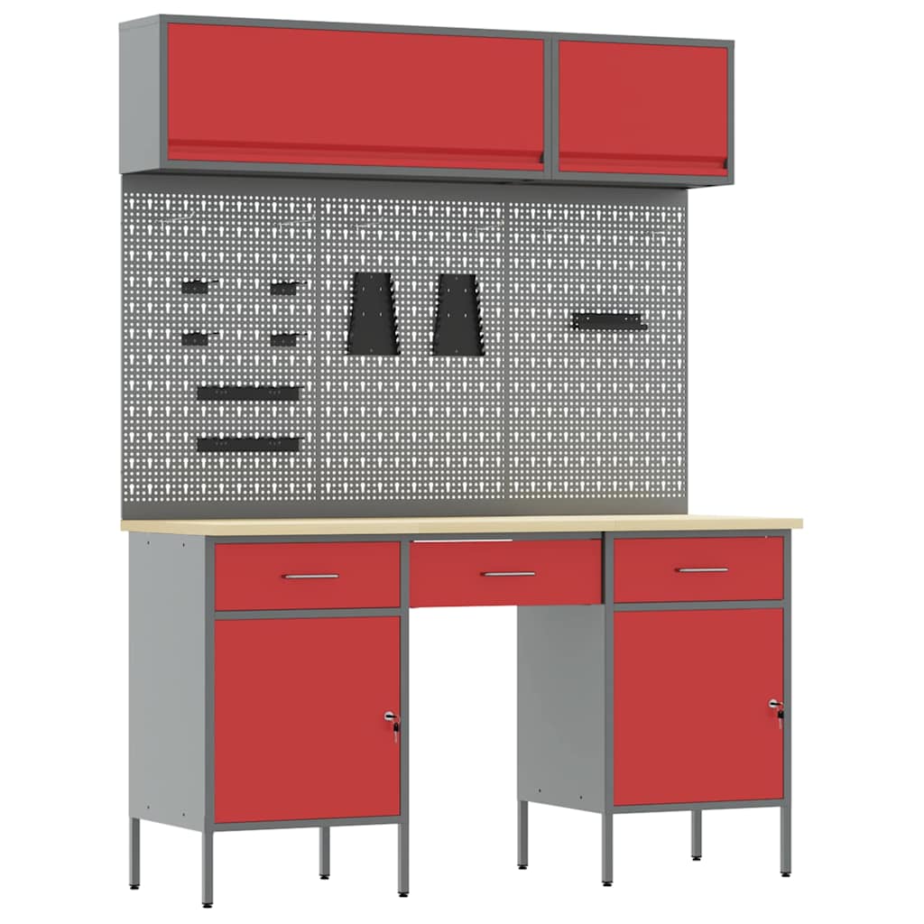 Arbeitsschrankset mit Schubladen mit Speicher 8 stk. Rot