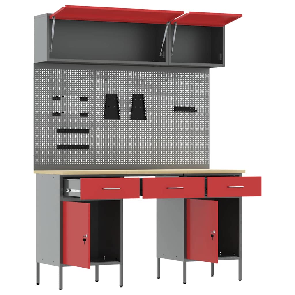 Arbeitsschrankset mit Schubladen mit Speicher 8 stk. Rot