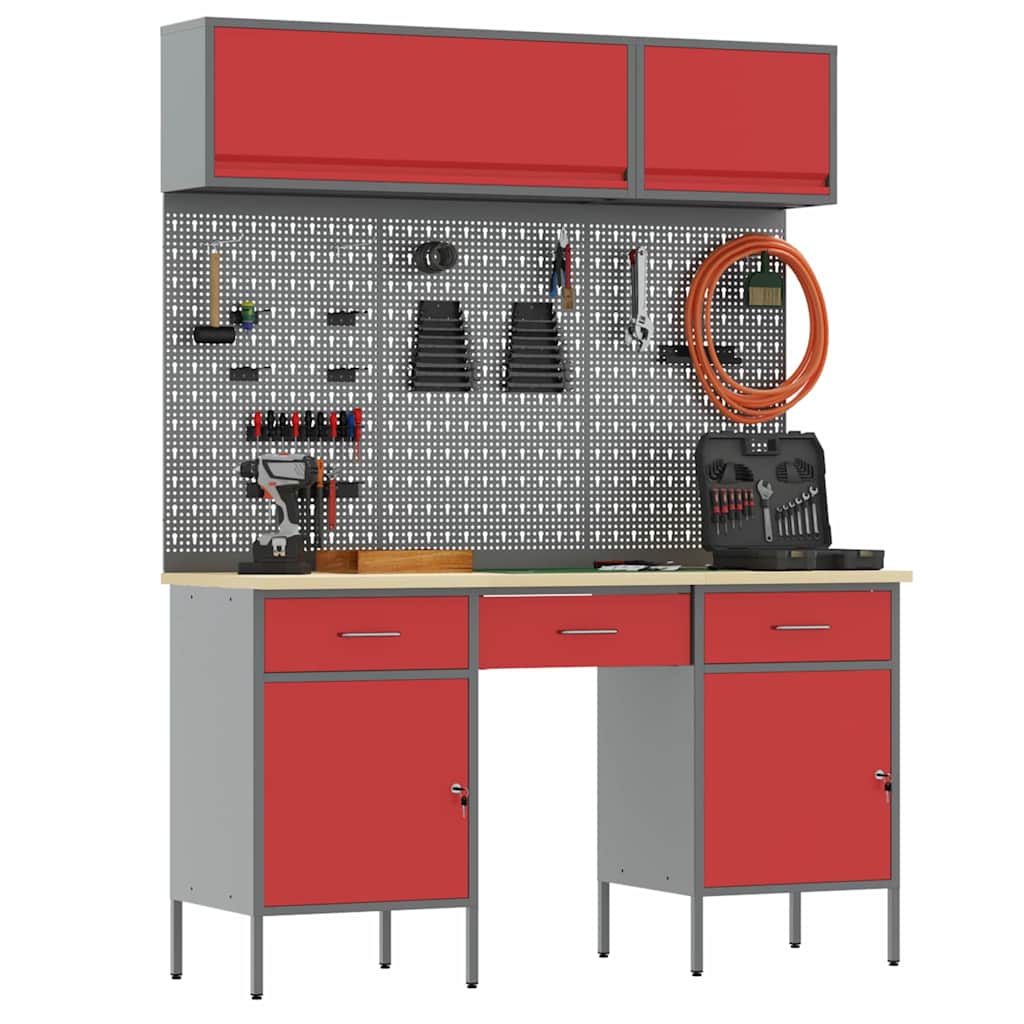 Arbeitsschrankset mit Schubladen mit Speicher 8 stk. Rot