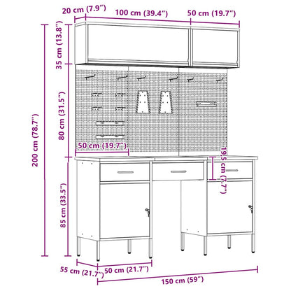 Arbeitsschrankset mit Schubladen mit Speicher 8 stk. Rot