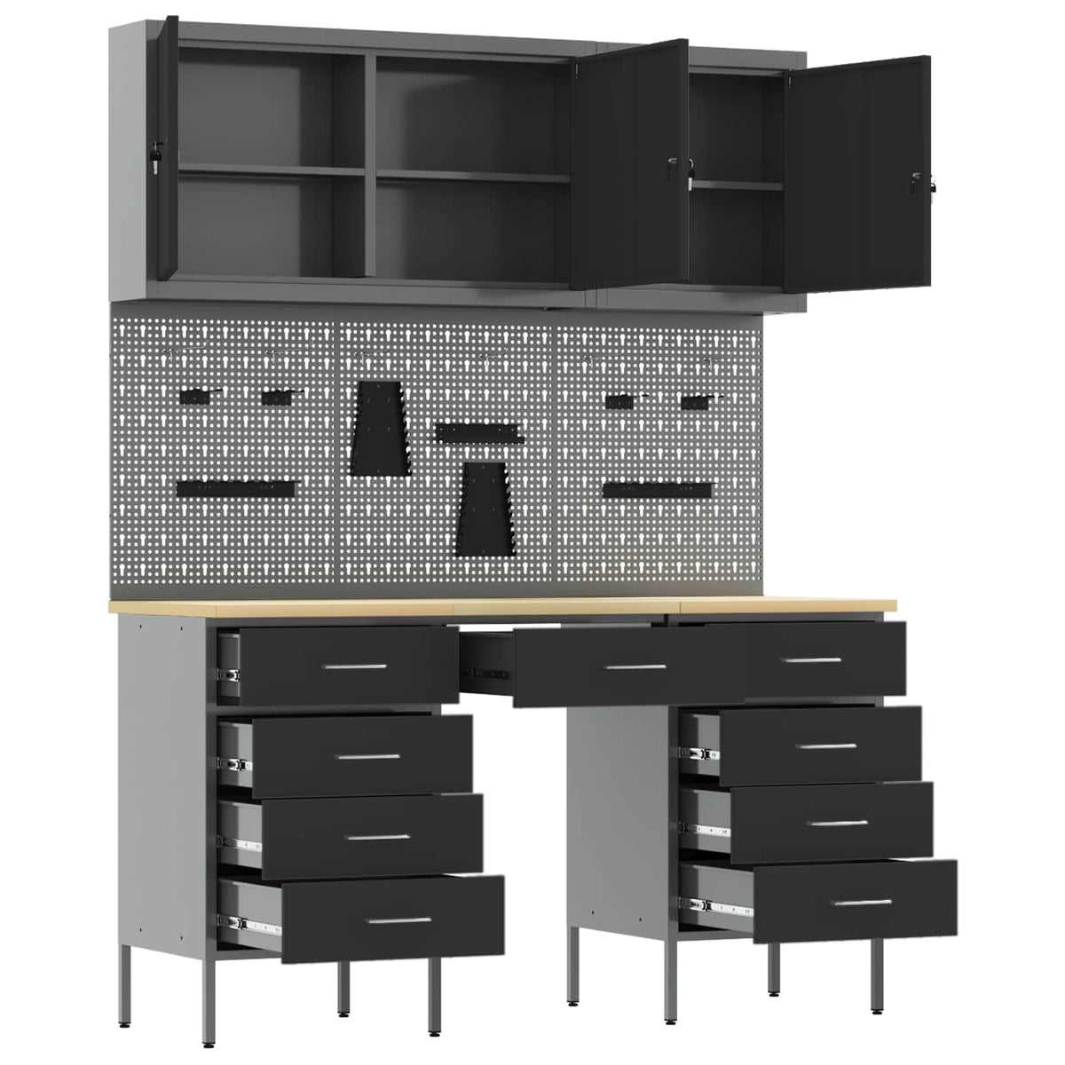 Werkbank 8 stk. Schwarz und Grau Ingenieure Holz und Stahl